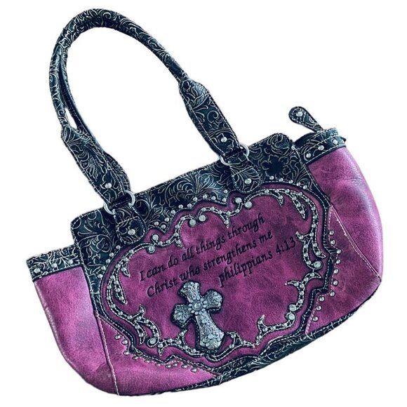 I Can Do All Things Through Christ Christian Handbag Cross Embellished